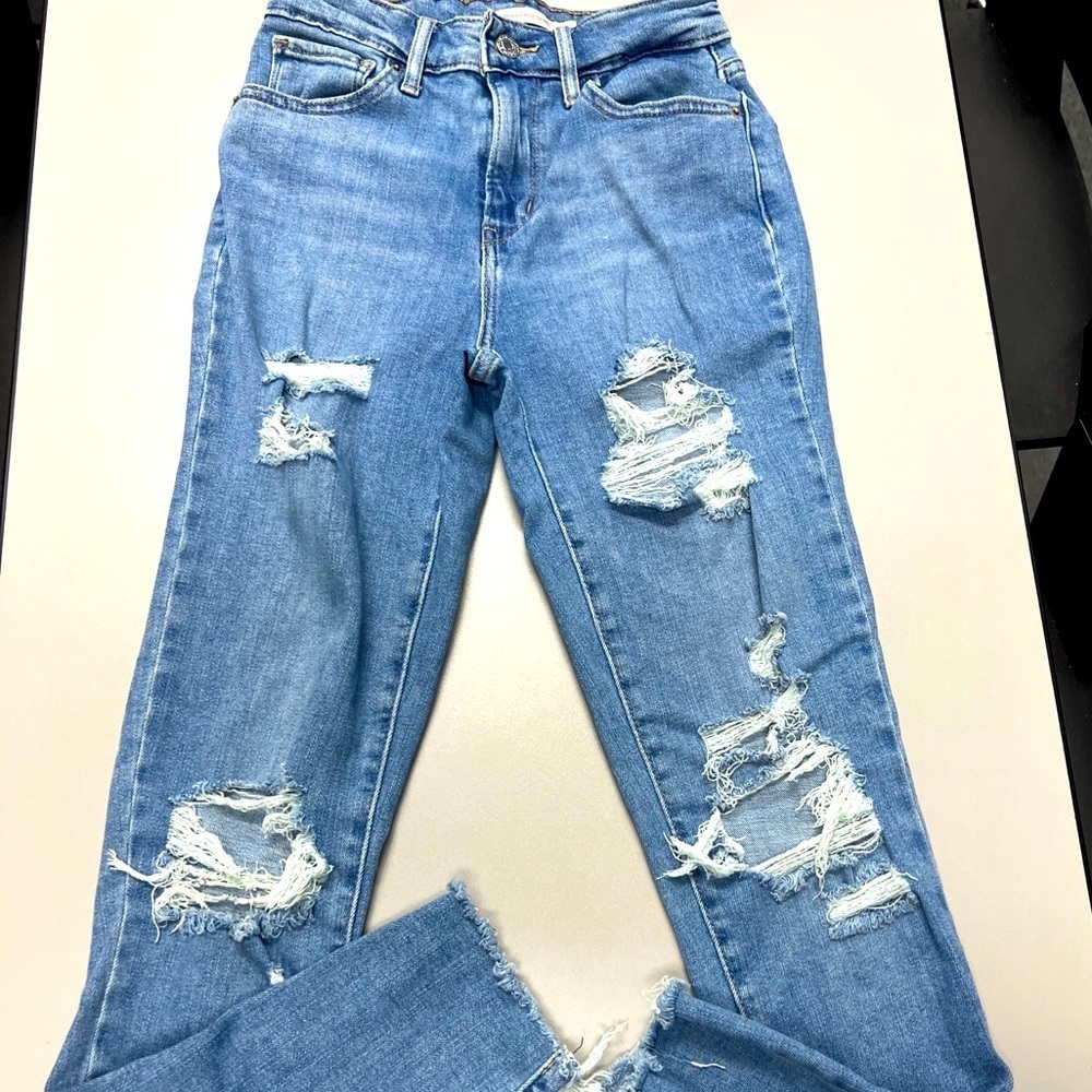 Levi's 721 High Rise Skinny Denim Jeans Womens Size 25 Raw Hem Distressed